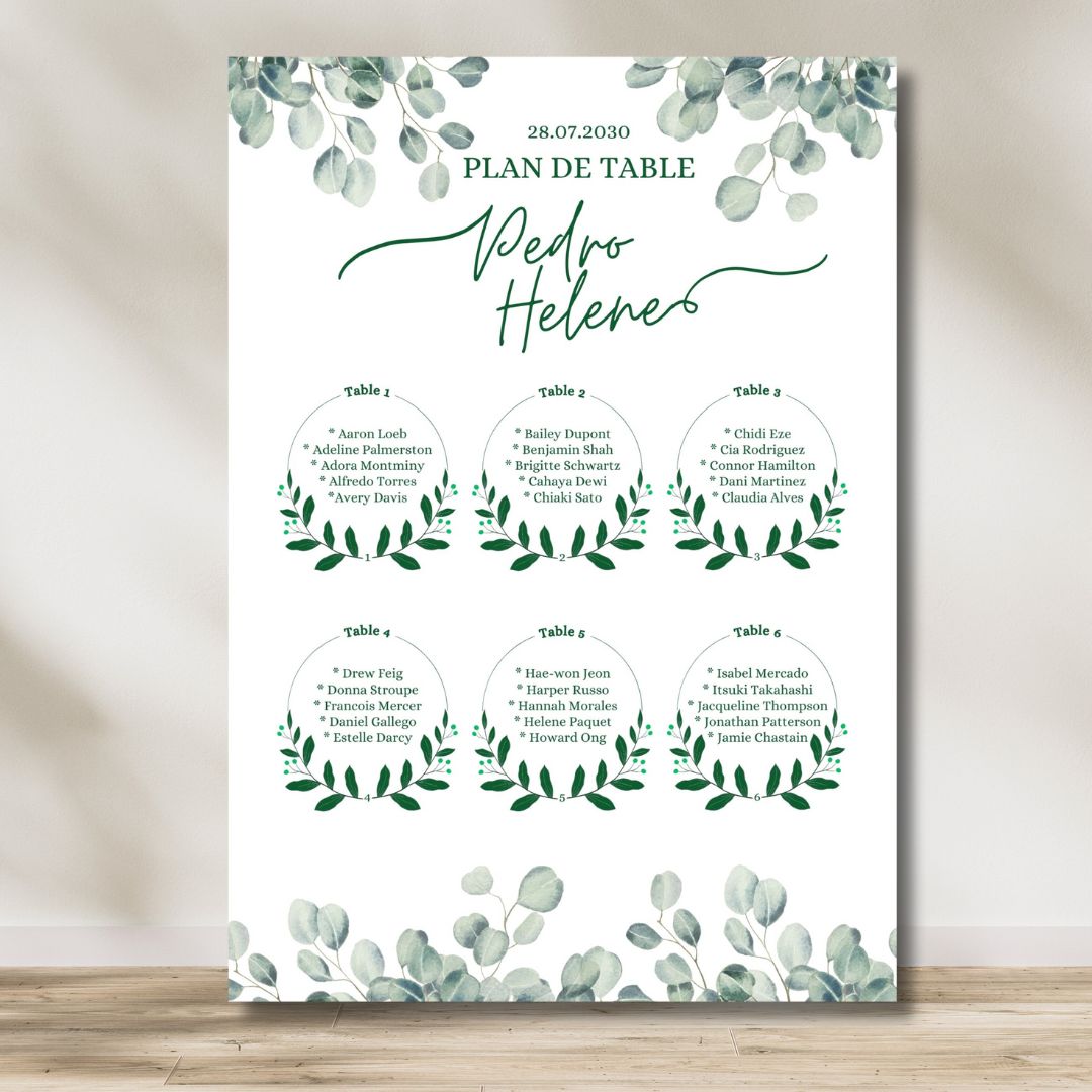 Panneau plan de table Mariage " Eucalyptus"