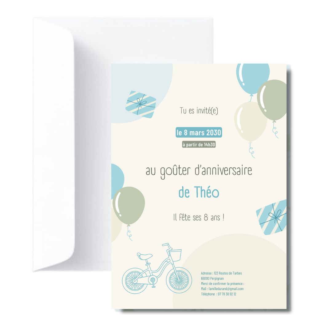 Invitation anniversaire enfant Ballon 20 ex