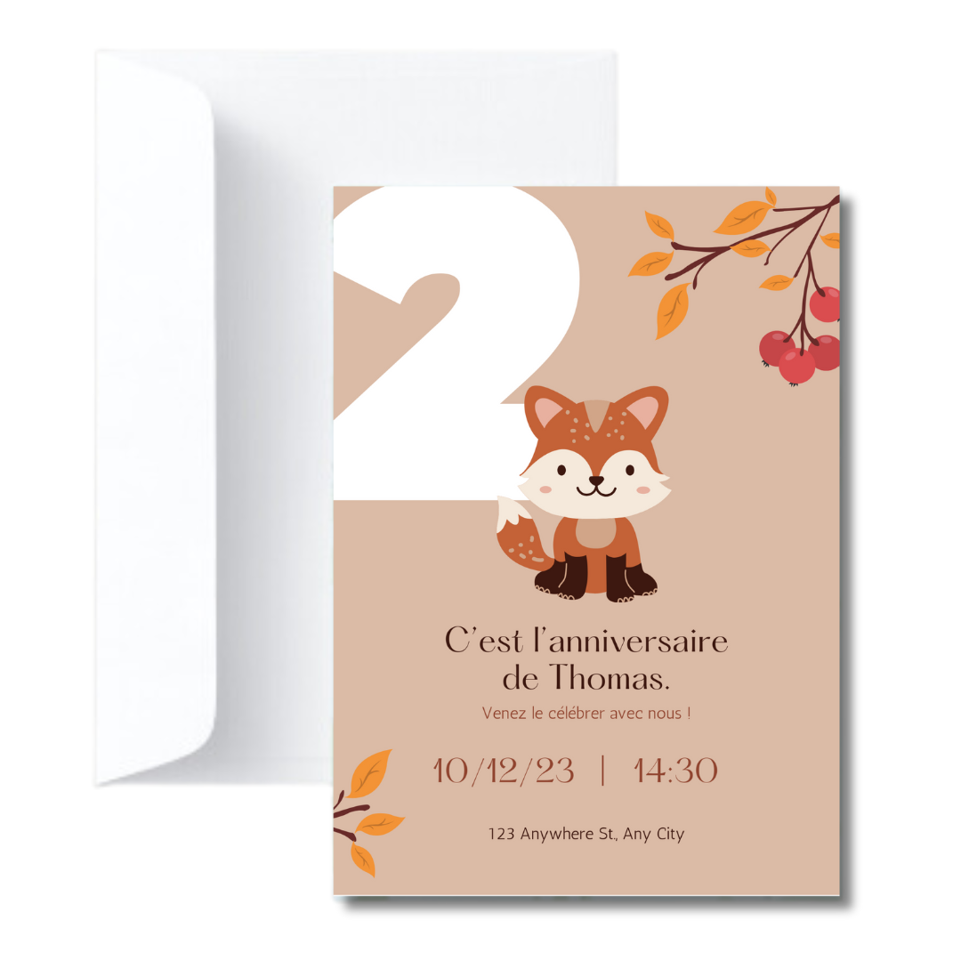 Invitation anniversaire enfant Renard 20 ex